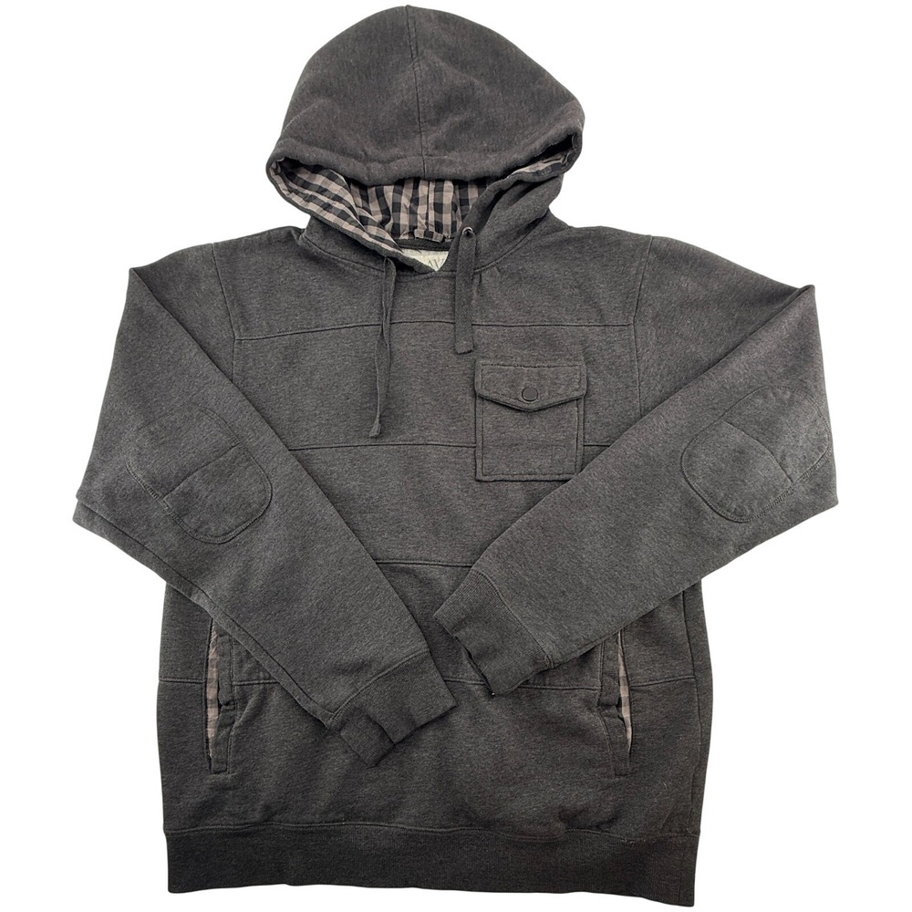 Dravus Hoodie Mens Large Gray Pullover Hooded Utility Pocket Elbow Patch Heavy
